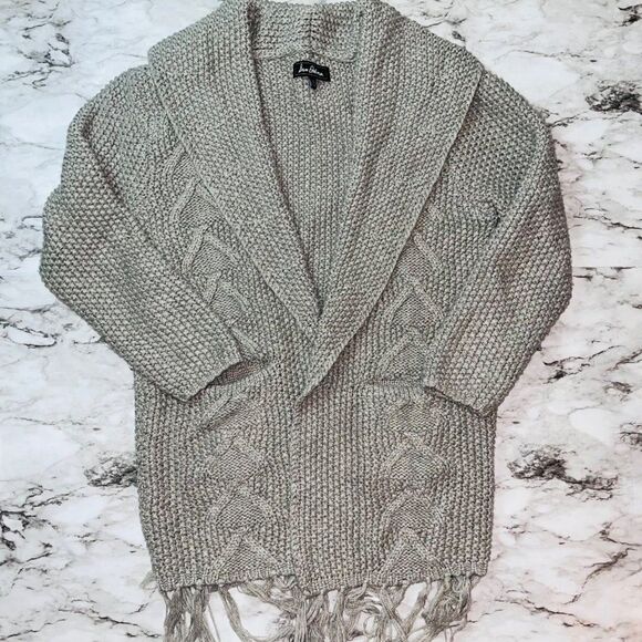 Sam Edelman Open Front Cardigan Chunky Knit Pockets Grey Women XS Winter Comfy - Picture 1 of 6
